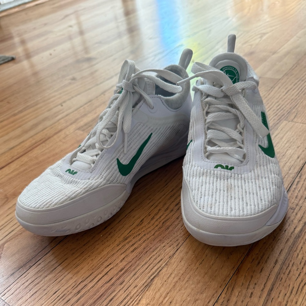 Nike Court Air Zoom White Sneakers with Green Swoosh Accents